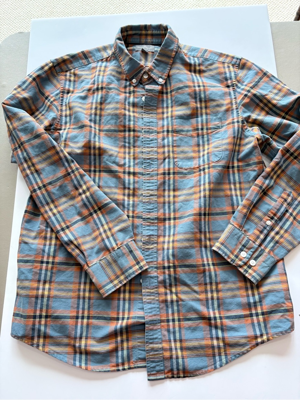 L.L. Bean Men's Blue & Orange Plaid Button-Down Shirt